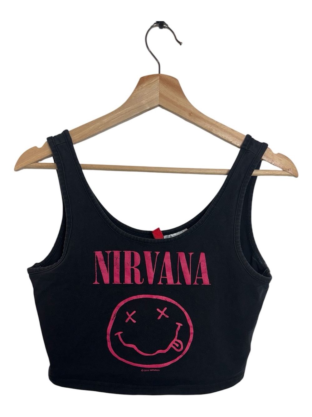 Nirvana Smiley Face Crop Tank Top Black Pink Size L 2014 H&M Divided Grunge